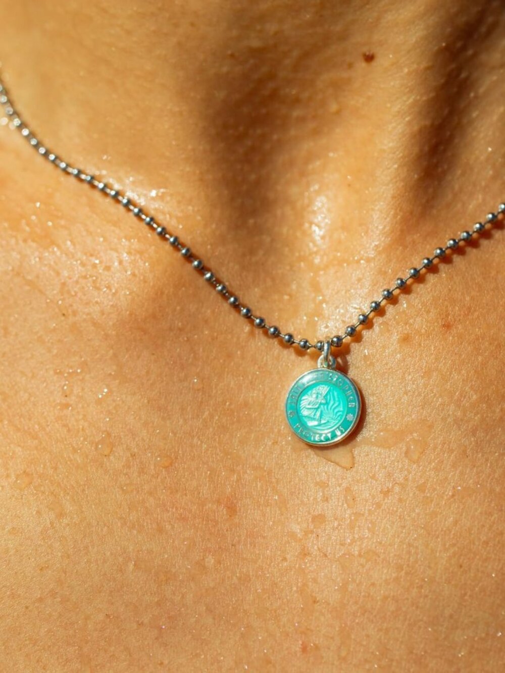 St. Christopher Surf Necklace – Silver Medallion, 18" Ball Chain, Water-Resistan - Picture 4 of 5